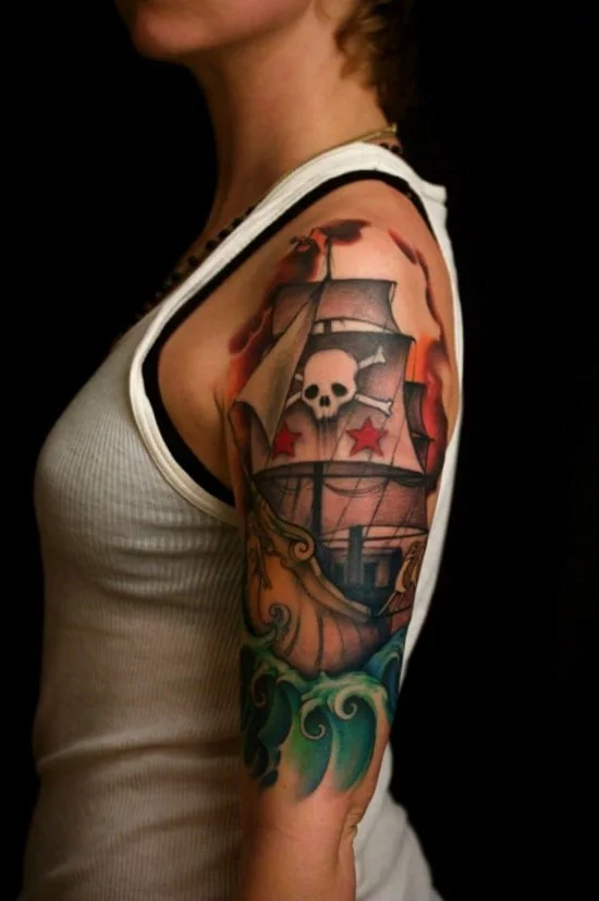 piraten aquarell sleeve tattoo ideen