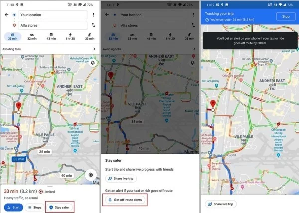 Google Maps warnt Sie, wenn Ihr Taxifahrer von der Route abweicht google navigation mit taxi stay safer