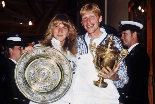 Steffi Graf 50.Geburtstag 1989 zusammen mit Boris Becker im Finale von Wimbledon