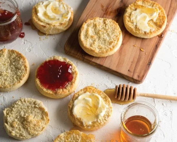 Englische Muffins selber backen Rezept Honig Marmelade