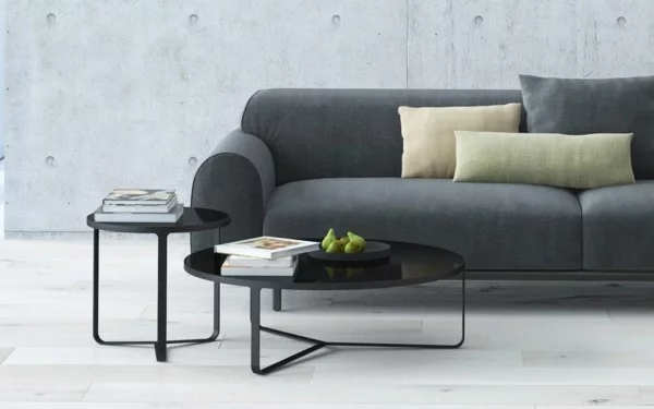 puristisch wohnen design sofa grau schwarze couchtische