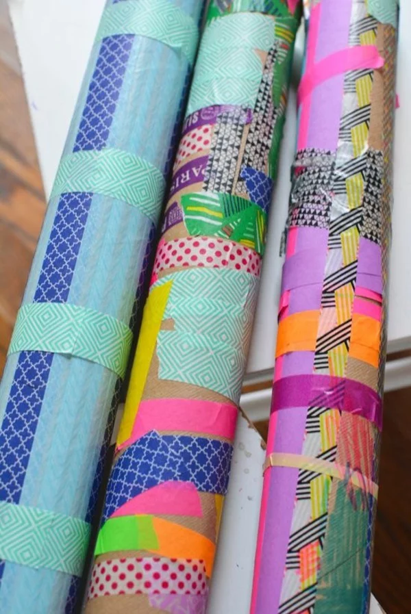 Regenmacher basteln bunt dekorieren mit Washi Tape bekleben