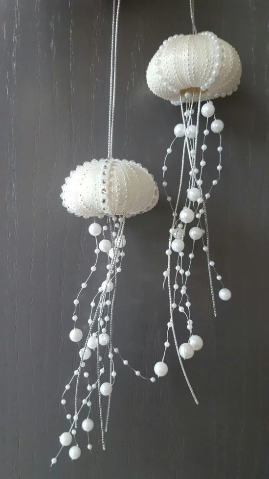 elegante seeigel deko mit perlen basteln