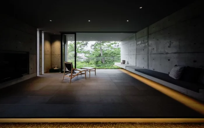 Minimalistisches Haus aus Stein und Beton in Japan Minimalismus pur im Inneren Wohnzimmer