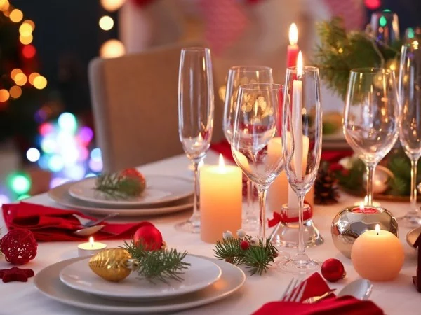 Weihnachtsparty veranstalten Weihnachtsfeier Tisch festlich dekorieren